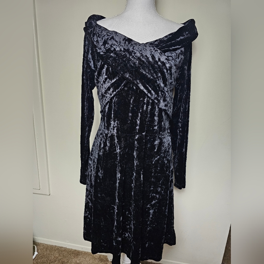Black Velvet Midi Off Shoulder Dress